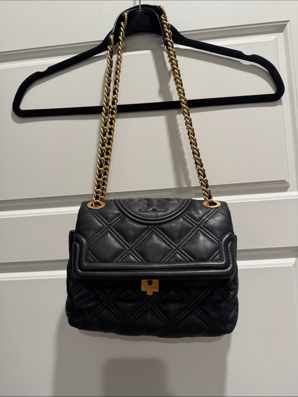 TORY BURCH Black Quilted Leather Chain-Handle Shoulder Bag
